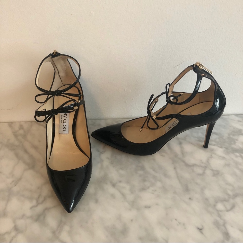 Jimmy Choo 3in Parent Black Heels w/ Bow Details